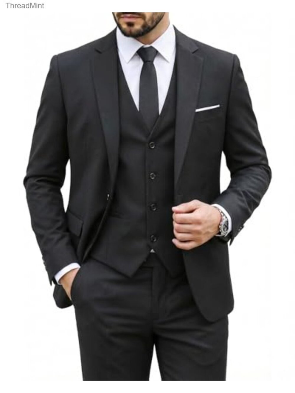 Men's 3 Piece Slim Fit Suit Set with Tie Jacket Vest Pants Business Formal